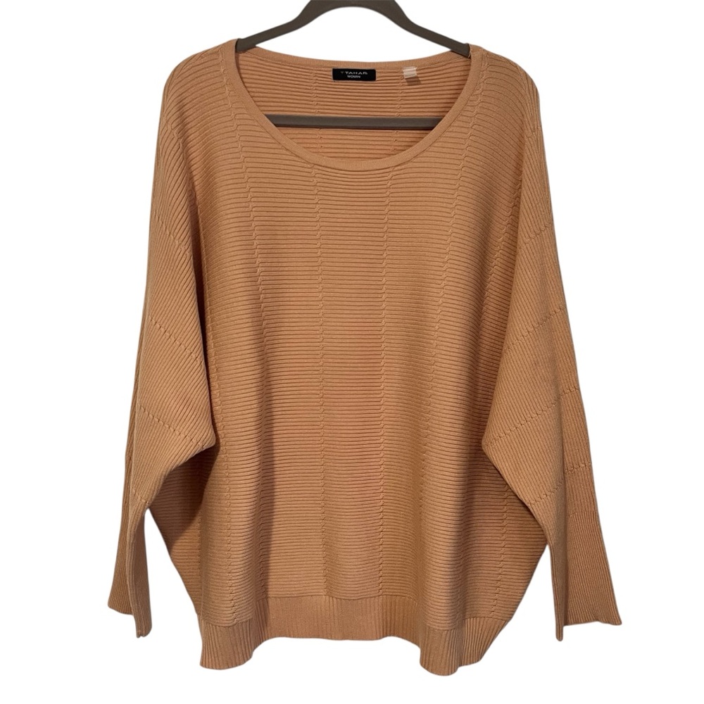 T Tahari Woman size 3X long sleeve sweater top creamy peach color